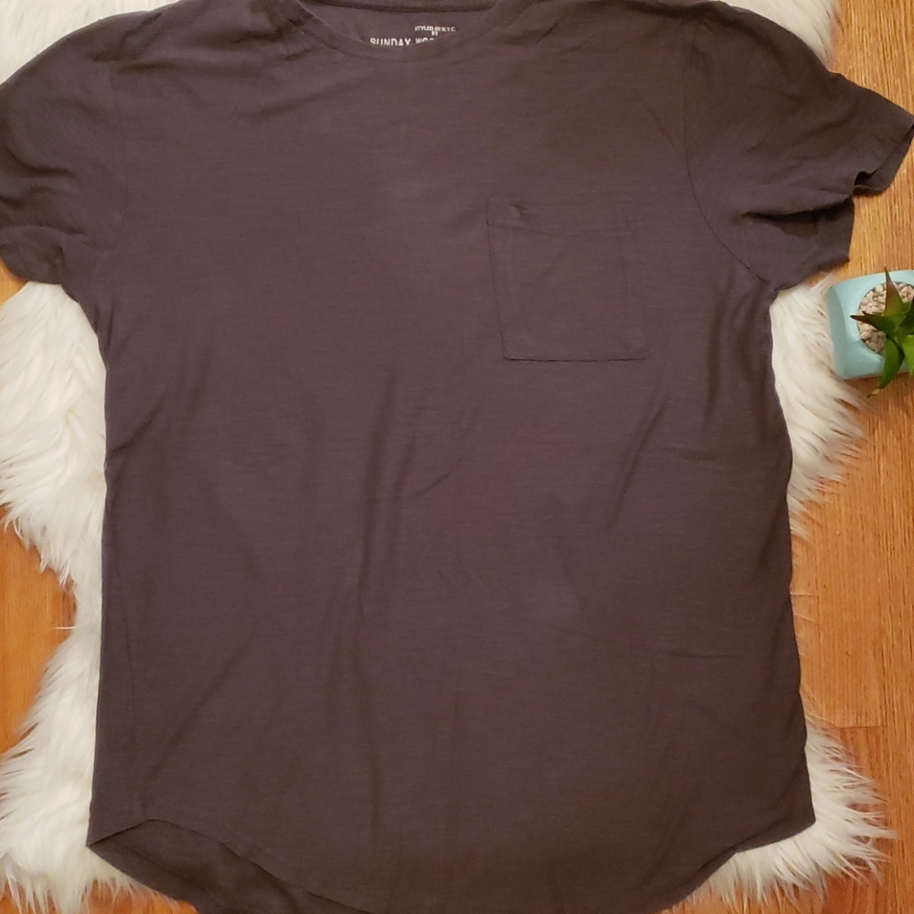 Sunday Work Clothes Gray Long Pocket T Shirt